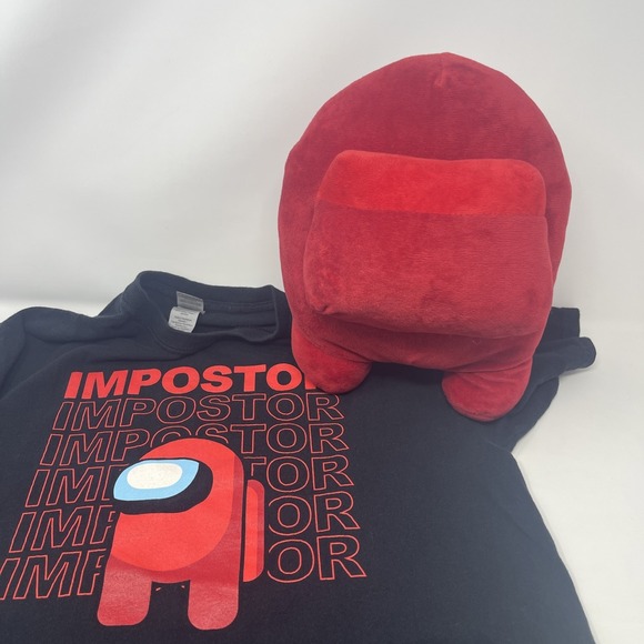 Gift Lot Among Us Red Imposter black T Shirt Jrs XL 14/16 Lrg Red Imposter Plush - Picture 8 of 12